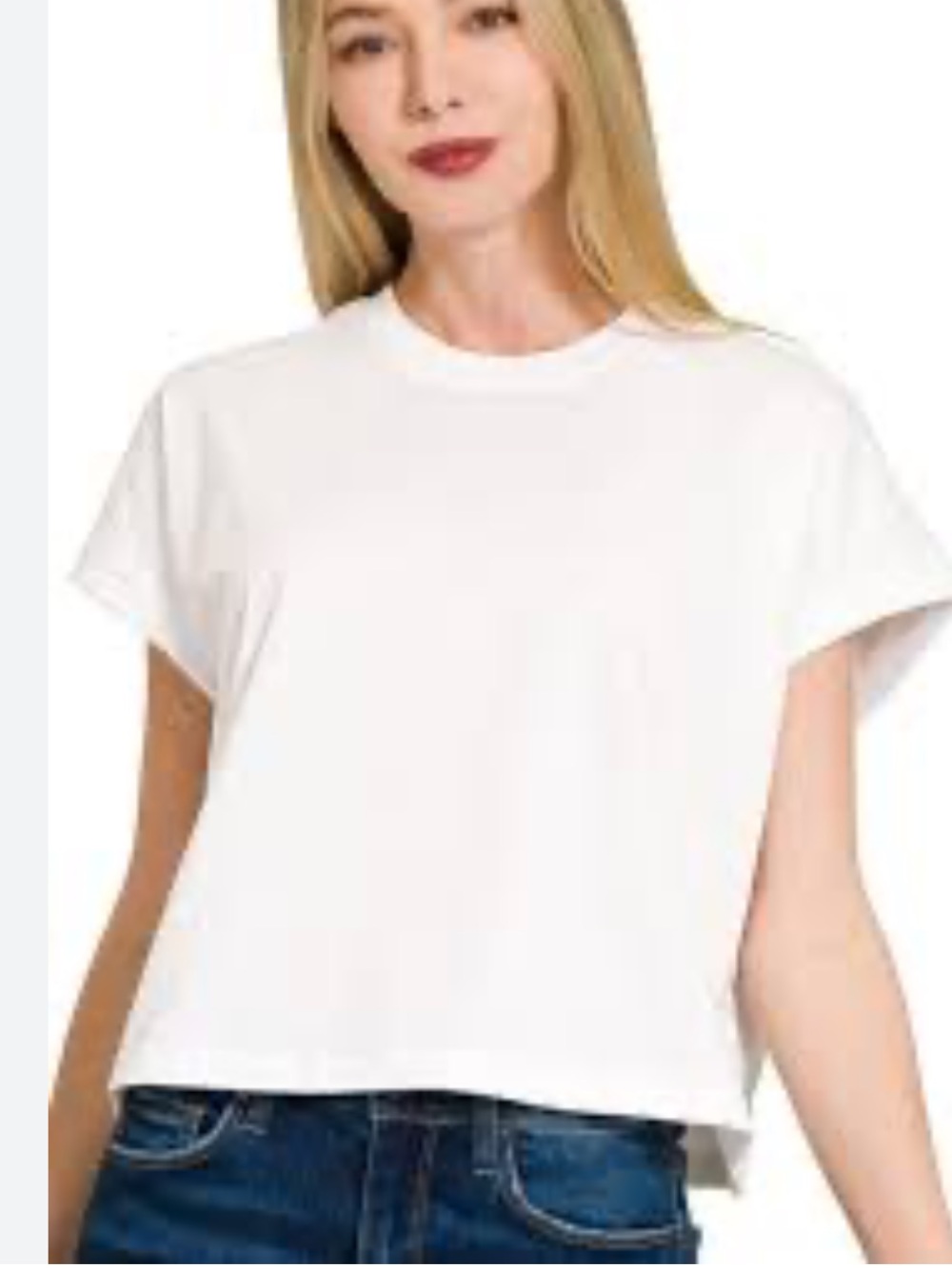 Zenana Outfitters White Relaxed Premium Crop Tee S New Rolled Cuff Hem Boxy Fit